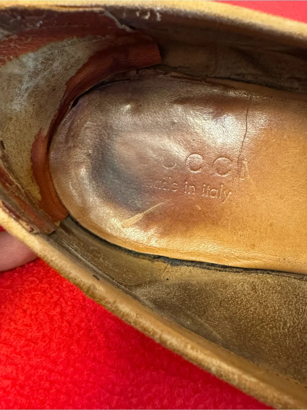 Vintage Gucci Loafers Tan brown Leather Men’s Size 9.5 Shoes Italy Made - Picture 8 of 14